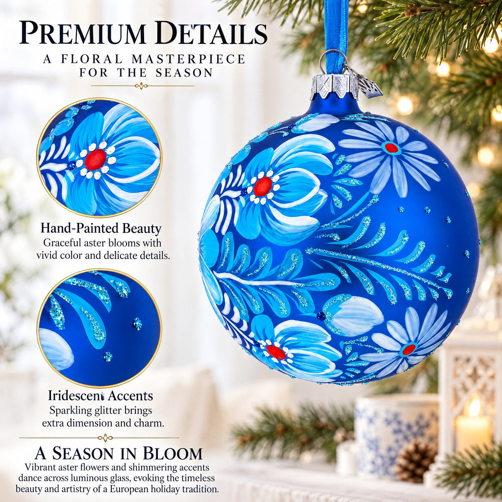 Aster Flowers Glass Ball Ornament