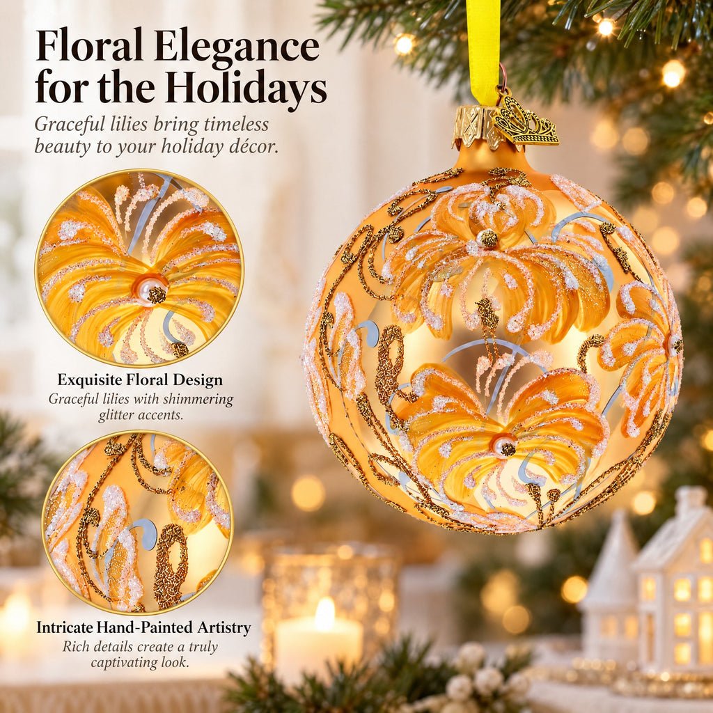 White Lilies Glass Ball Ornament