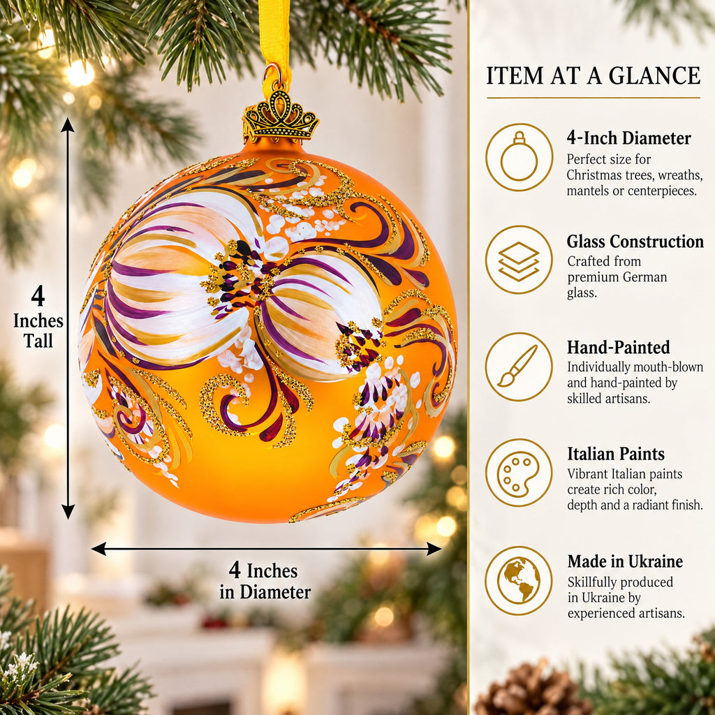 Gerbera Flowers on Gold Glass Ball Ornament