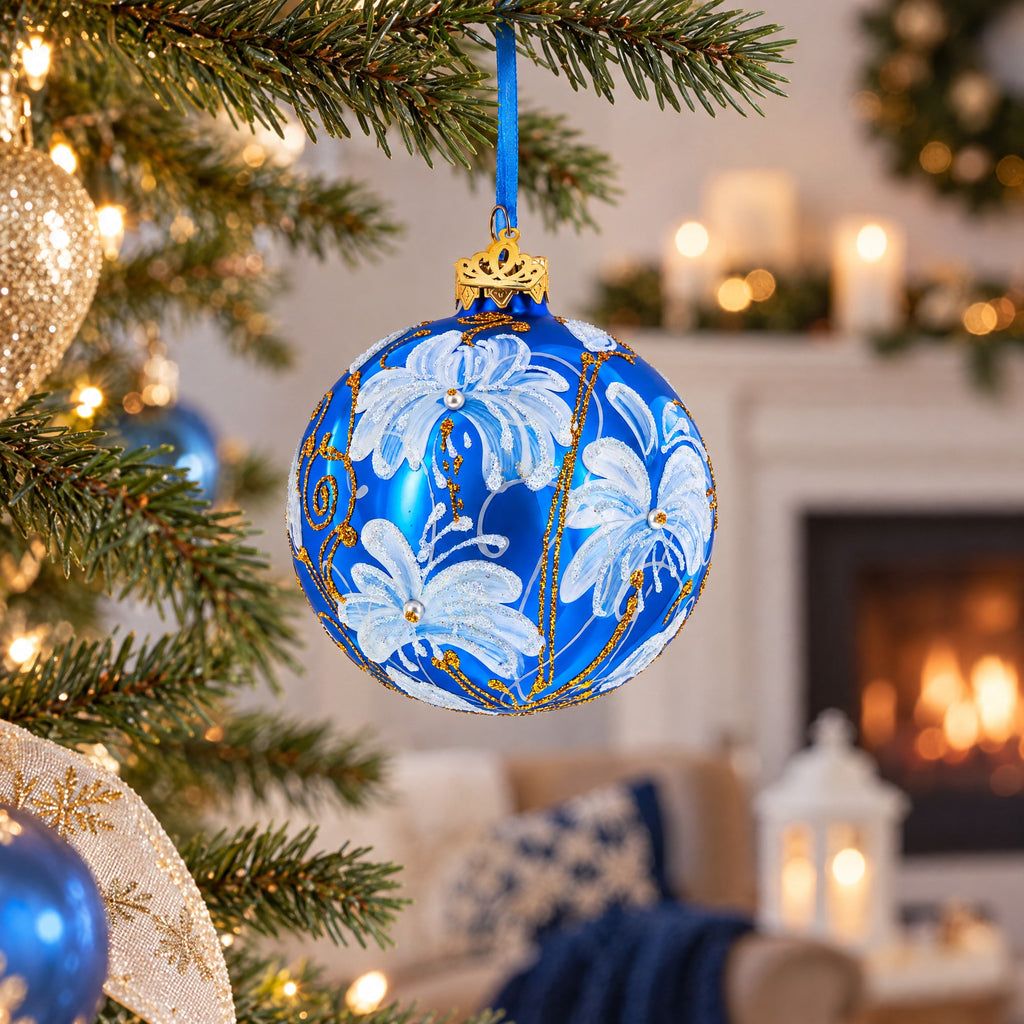 White Lilies Flowers Glass Ball Ornament
