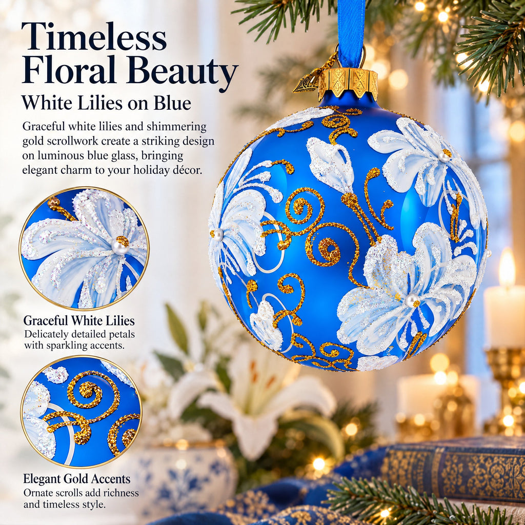White Lilies Flowers Glass Ball Ornament