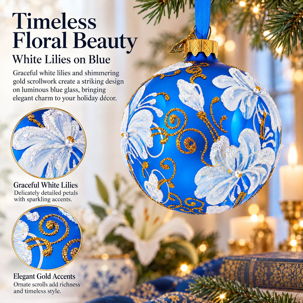 White Lilies Flowers Glass Ball Ornament