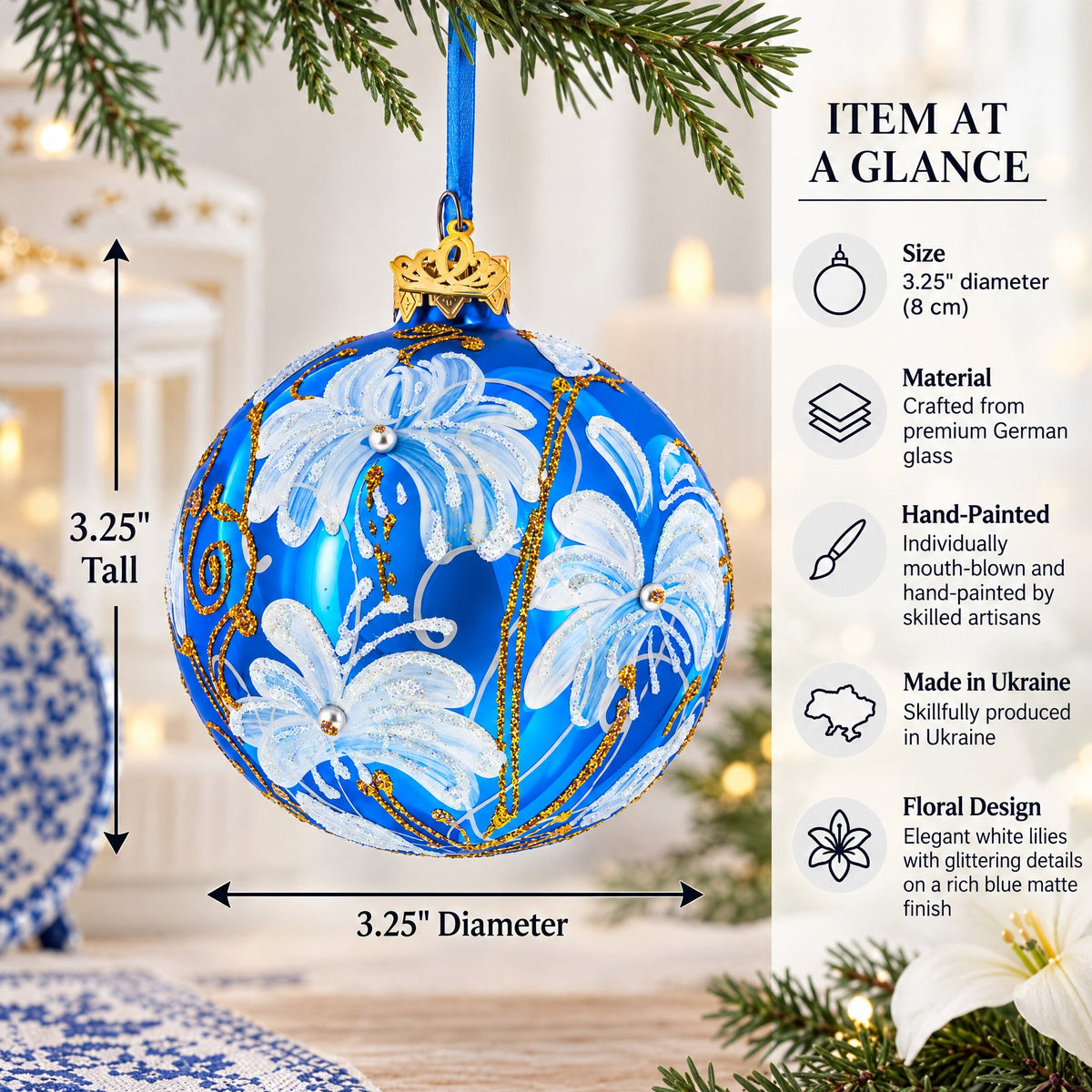 White Lilies Flowers Glass Ball Ornament