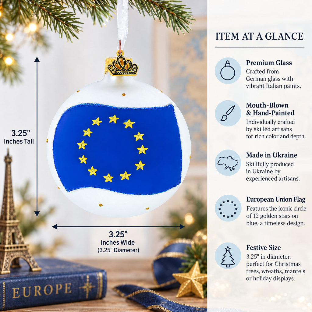 Flag of European Union Glass Ball Ornament 3.25 Inches