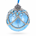 Silver Beaded Lattice with Iridescent Jewels Glass Ball Christmas Ornament
