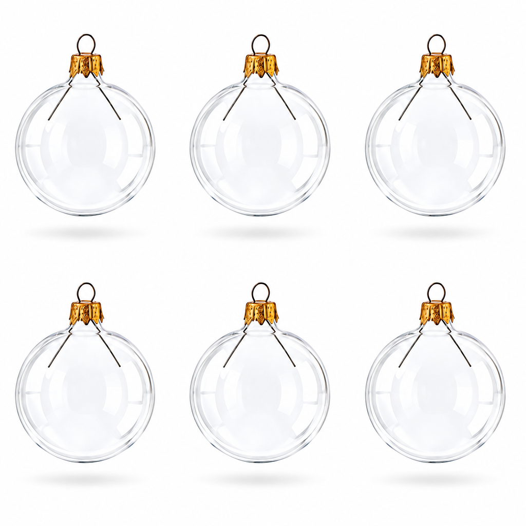 Set of 6 Clear Glass Ball Christmas Ornaments 2.4 Inches