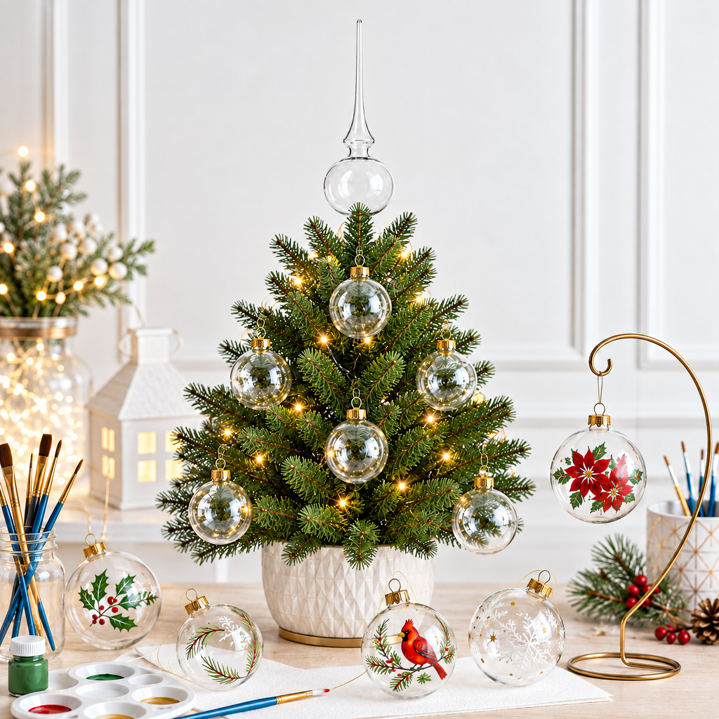 Set of 6 Clear Glass Ball Christmas Ornaments 2.4 Inches
