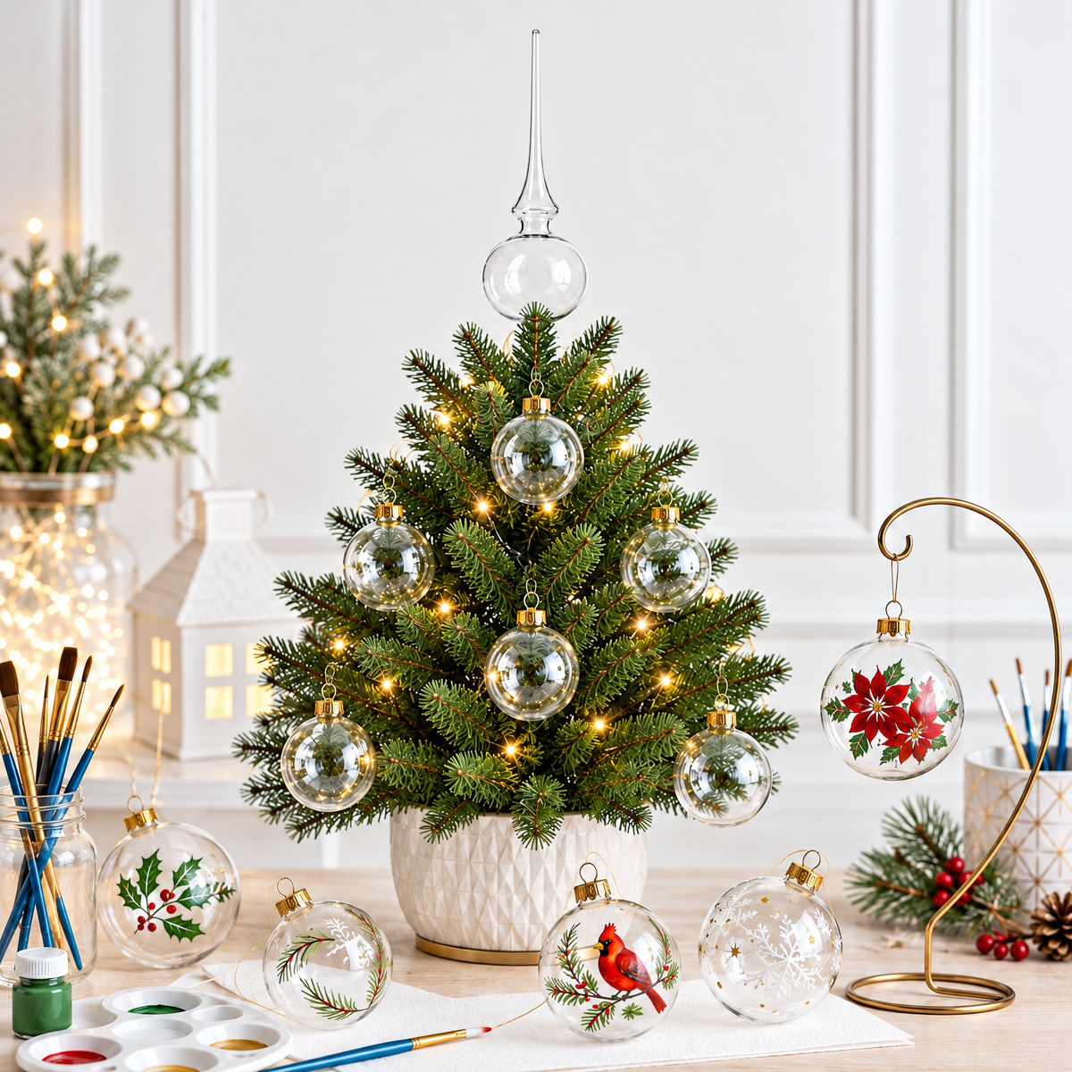 Set of 6 Clear Glass Ball Christmas Ornaments 2.4 Inches