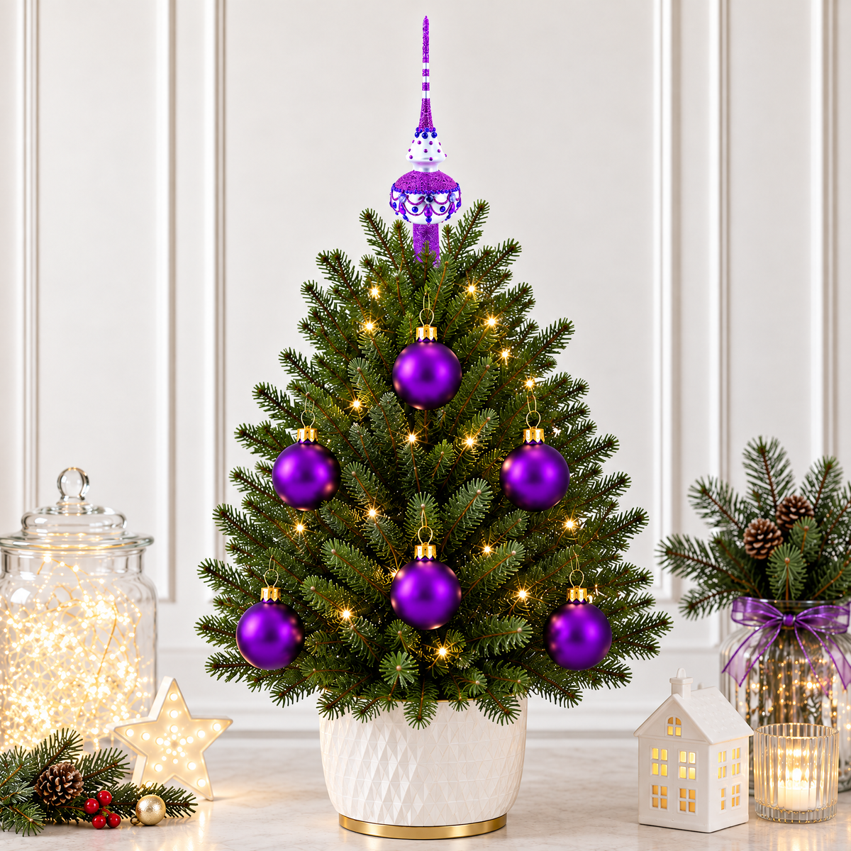Set of 6 Matte Purple Glass Ball Christmas Ornaments 2.4 Inches