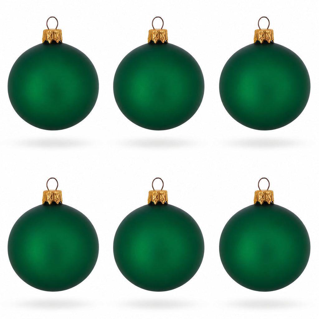 Set of 6 Matte Green Glass Ball Christmas Ornaments 2.4 Inches