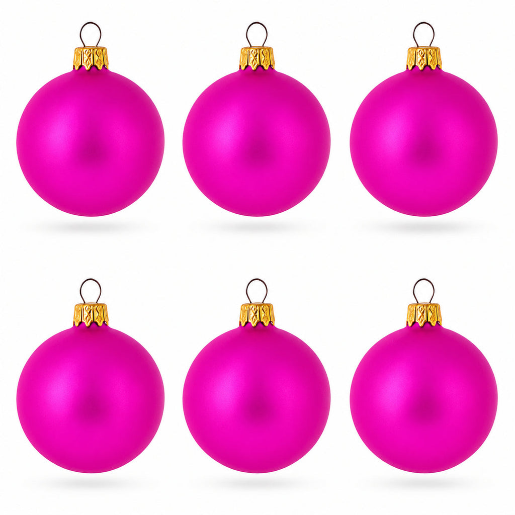 Set of 6 Matte Pink Glass Ball Christmas Ornaments 2.4 Inches