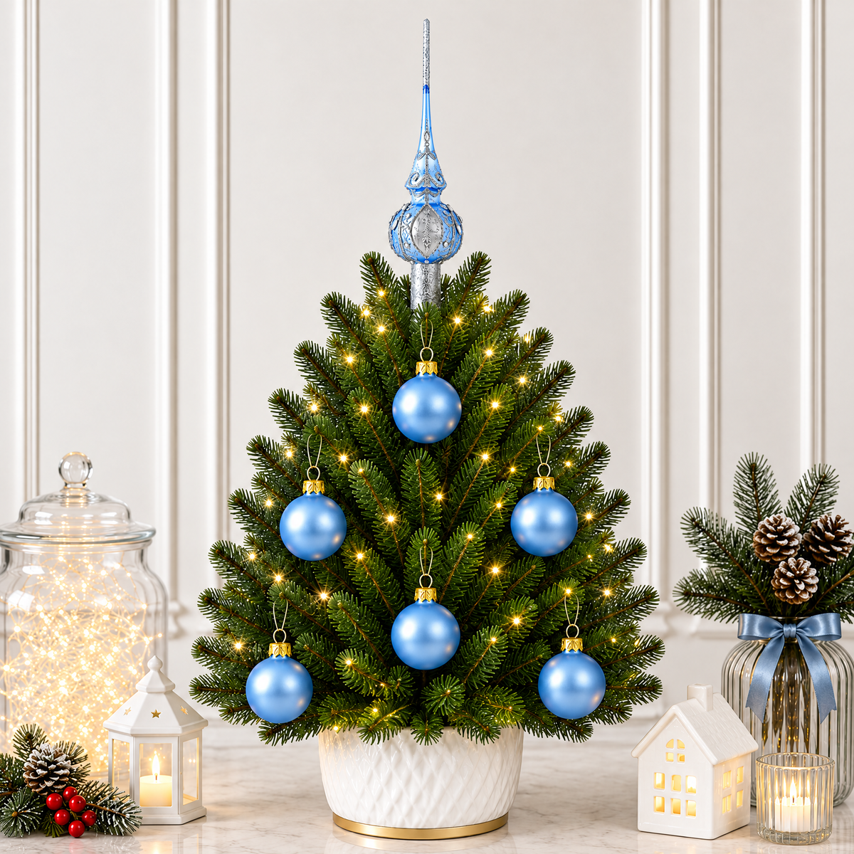 Set of 6 Light Matte Blue Glass Ball Christmas Ornaments 2.4 Inches