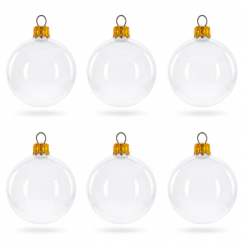 Set of 6 Glossy White Glass Ball Christmas Ornaments 2.4 Inches