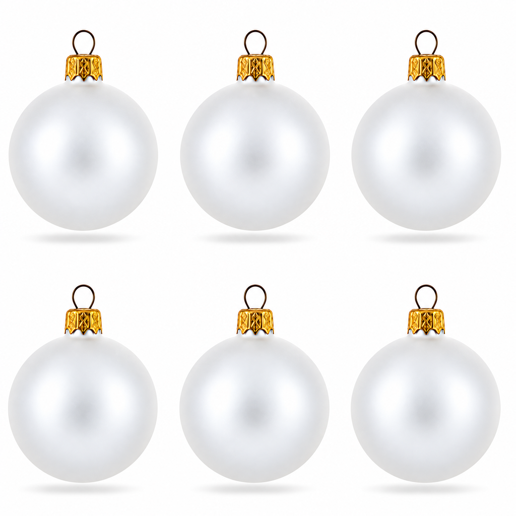Set of 6 Matte White Glass Ball Christmas Ornaments 2.4 Inches