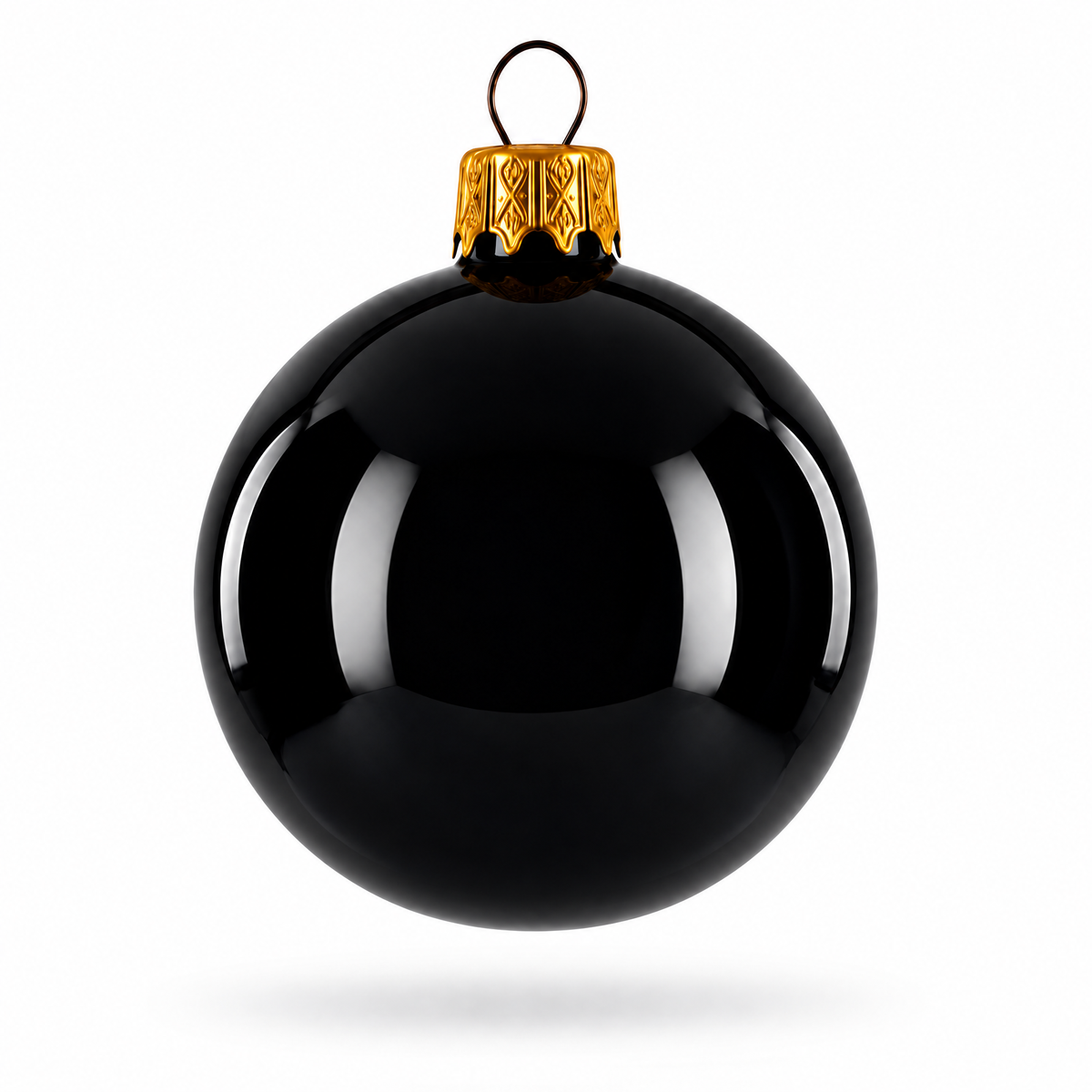 Set of 6 Glossy Black Glass Ball Christmas Ornaments 2.4 Inches