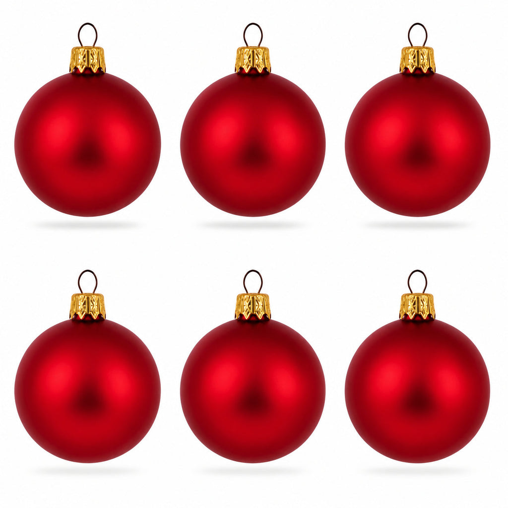 Set of 6 Matte Red Glass Ball Christmas Ornaments 2.4 Inches