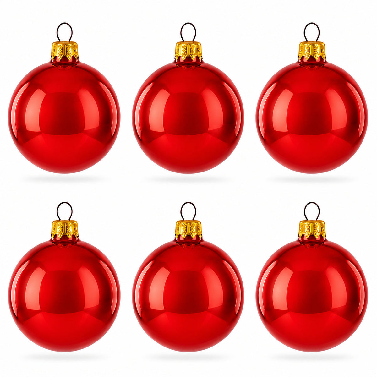 Set of 6 Glossy Red Glass Ball Christmas Ornaments 2.4 Inches