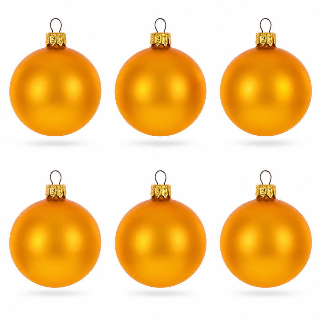 Set of 6 Matte Yellow Glass Ball Christmas Ornaments 2.4 Inches