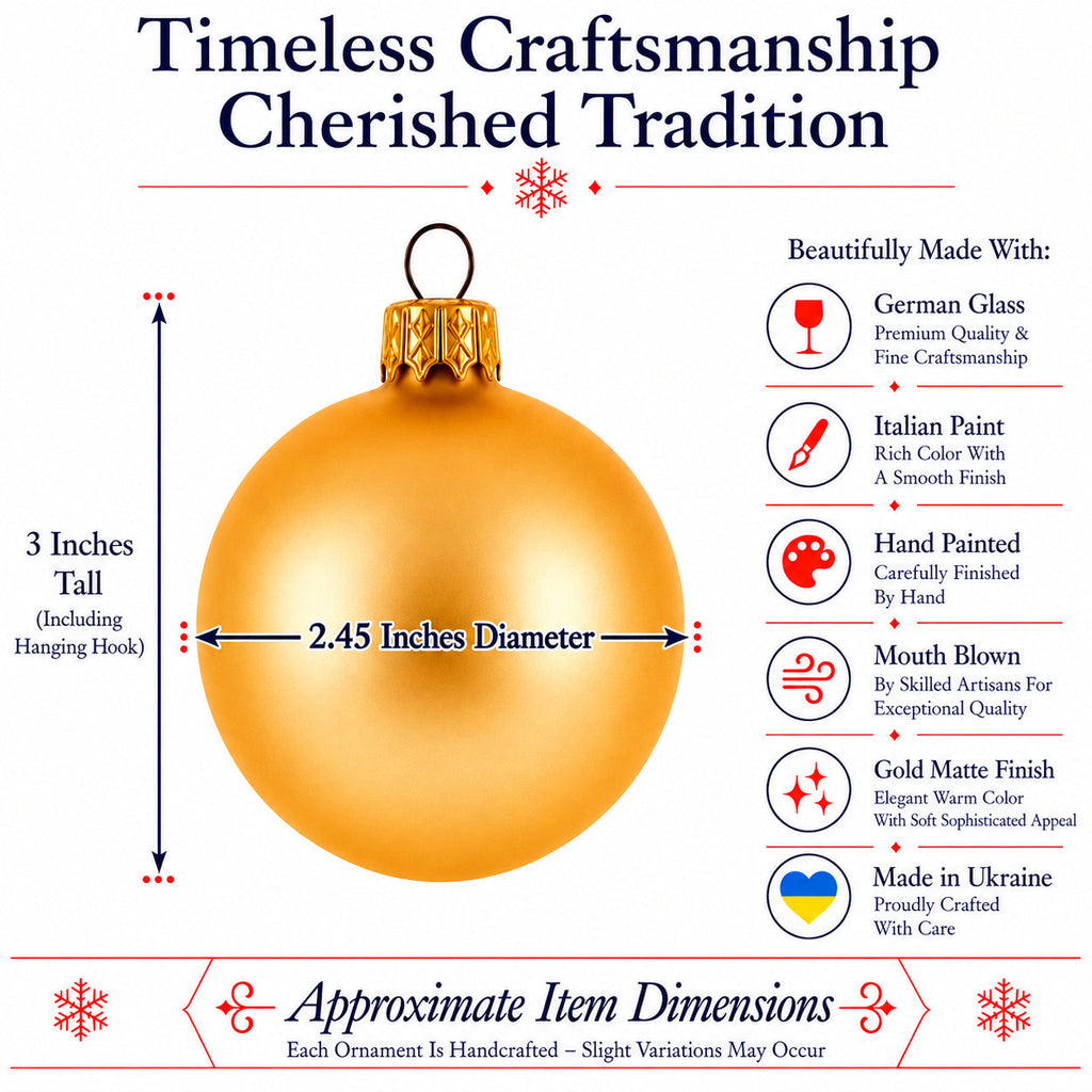Set of 6 Matte Yellow Glass Ball Christmas Ornaments 2.4 Inches