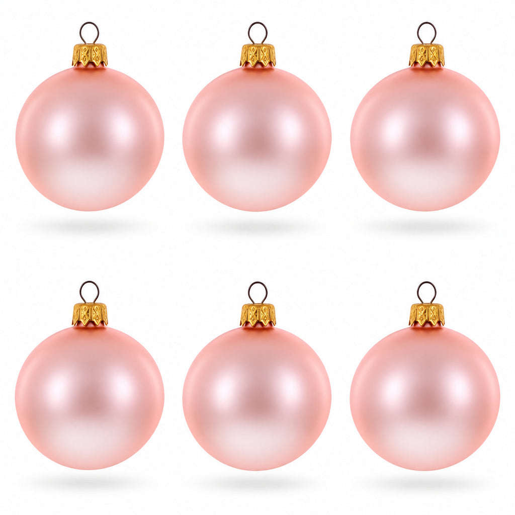 Set of 6 Matte Metallic Pink Glass Ball Christmas Ornaments 2.4 Inches
