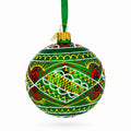 Green Geometric Ukrainian Glass Ball Christmas Ornament 3.15 Inches