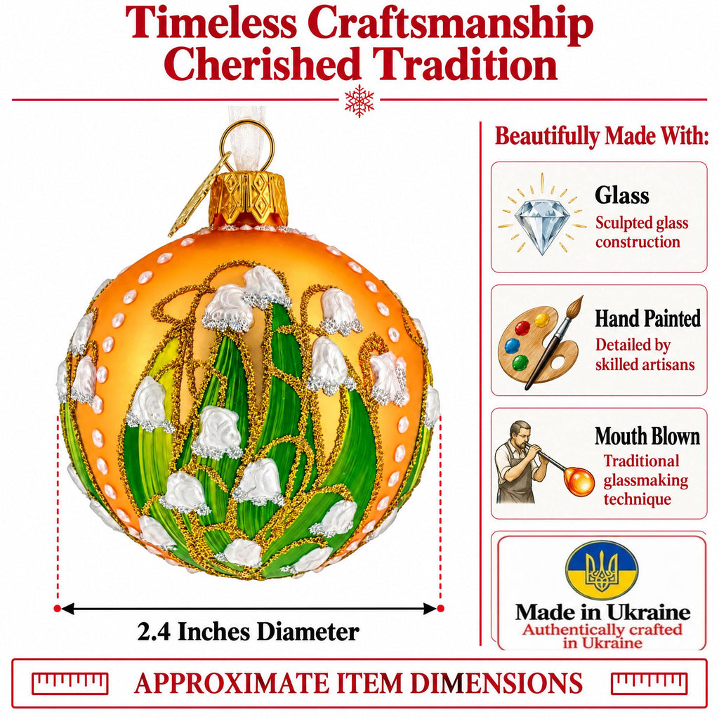 Lily of the Valley on Gold Glass Ball Christmas Ornament