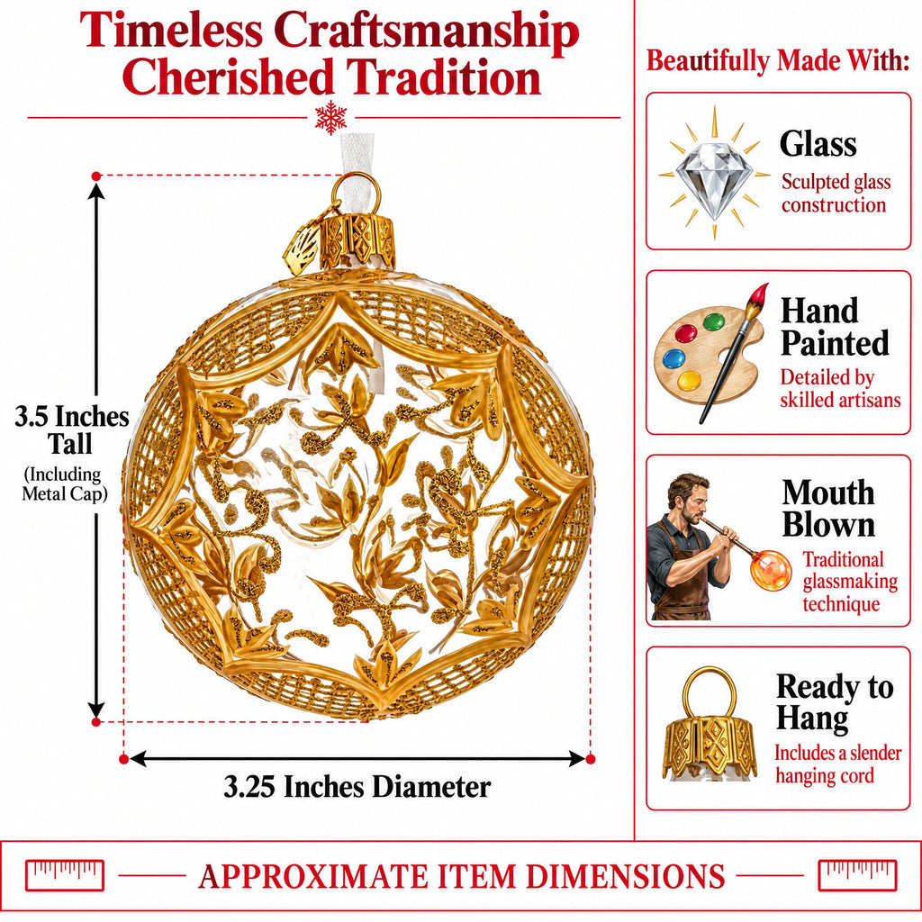 Golden Leaf Filigree Clear Glass Ball Christmas Ornament
