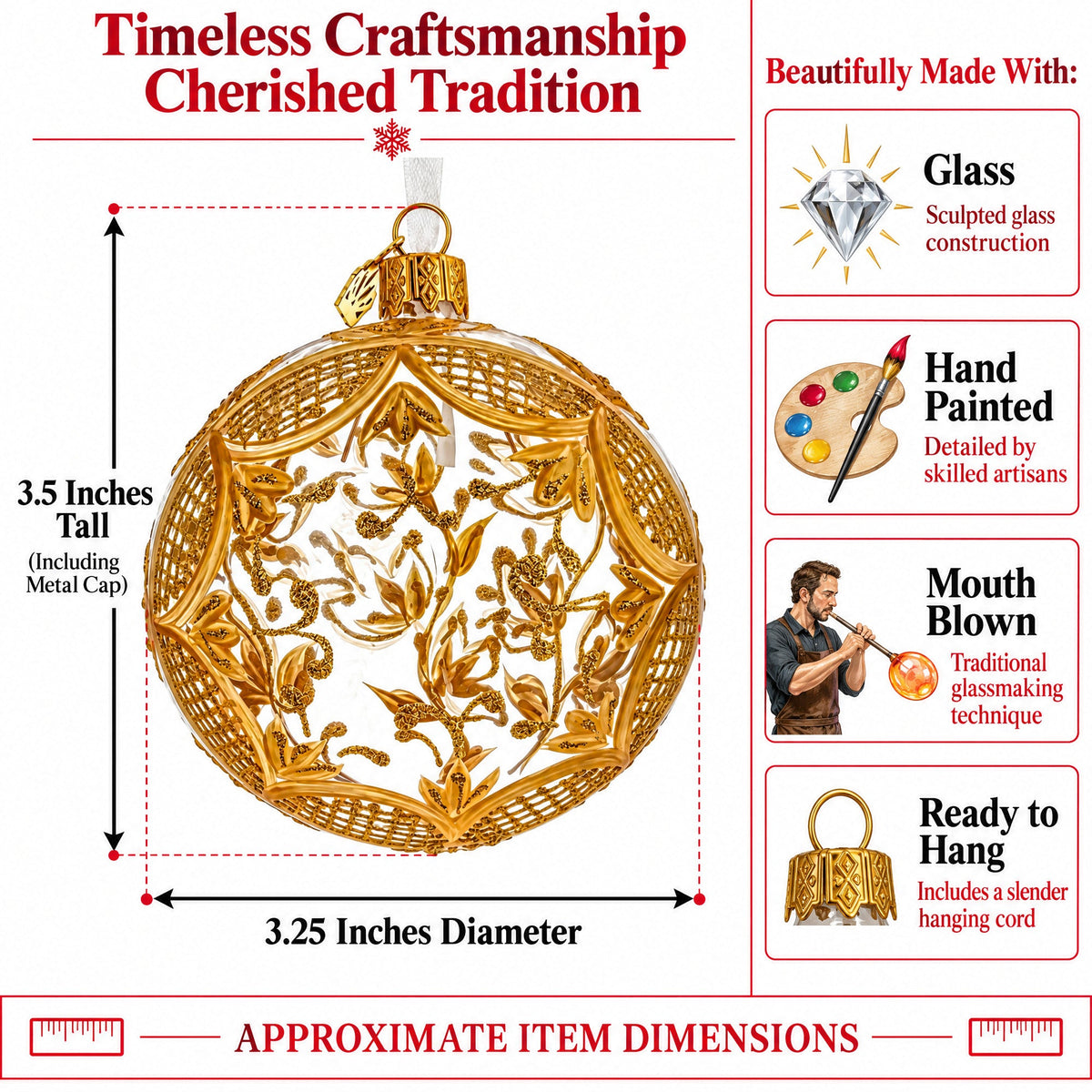 Golden Leaf Filigree Clear Glass Ball Christmas Ornament