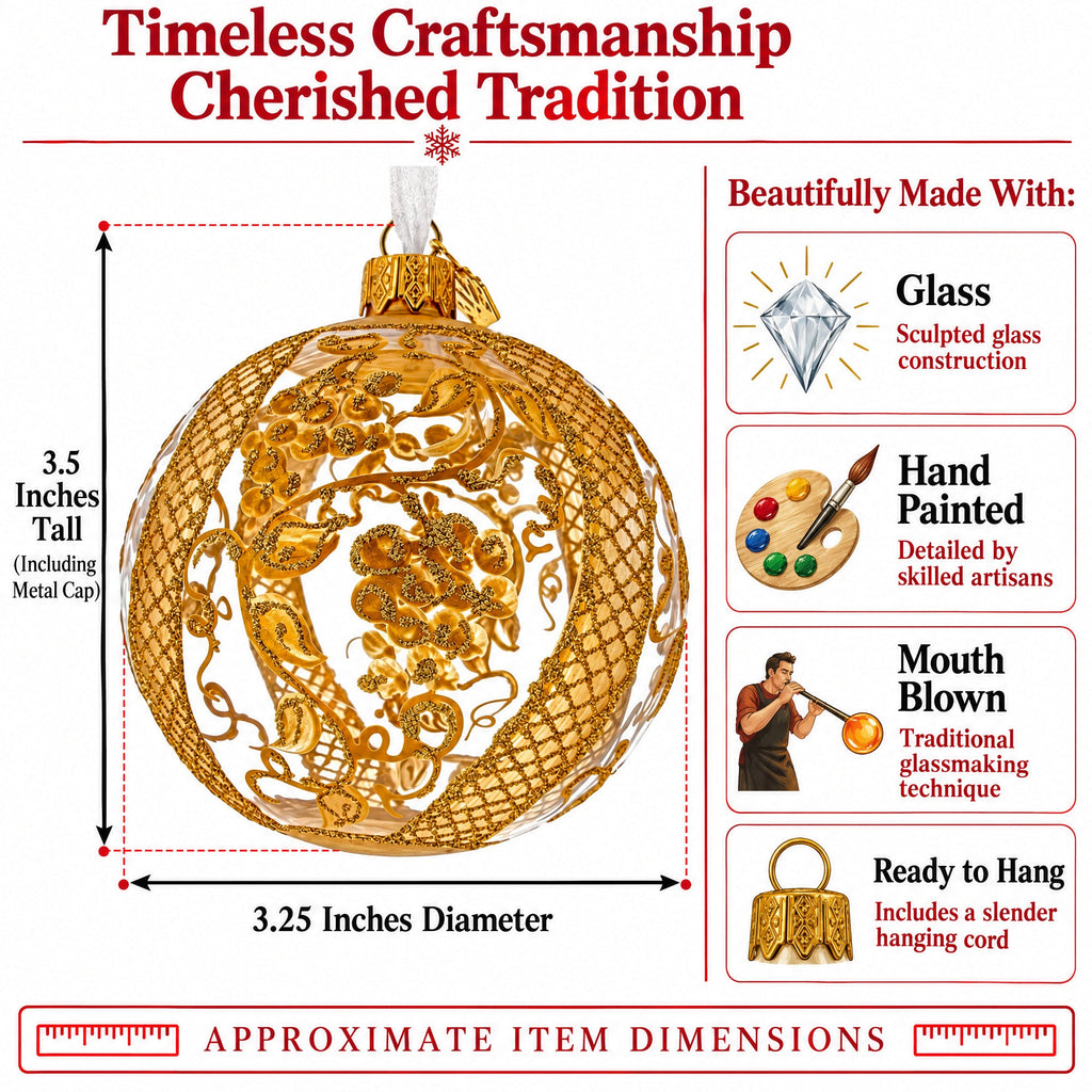 Golden Floral Lattice Clear Glass Ball Christmas Ornament