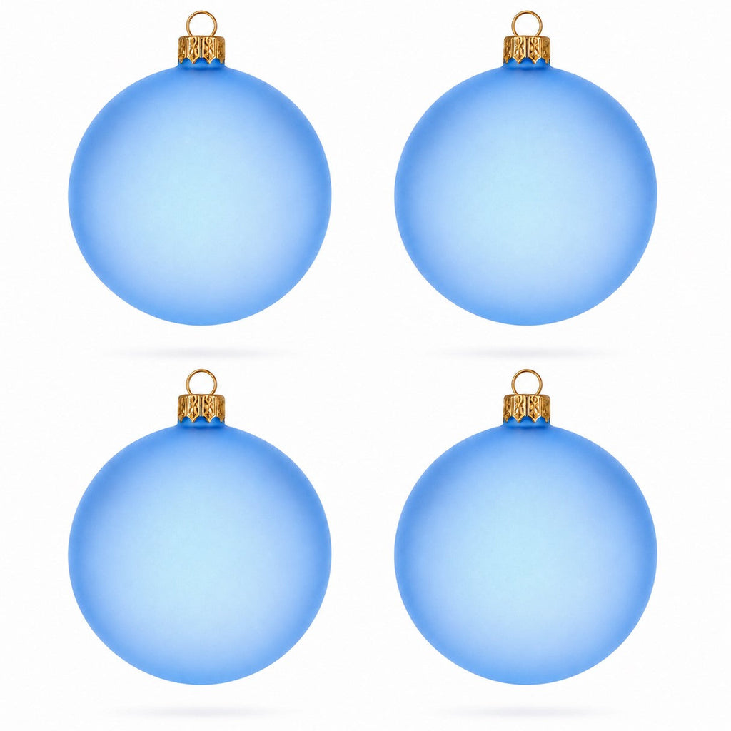 Set of 4 Translucent Light Blue Glass Ball Christmas Ornaments (019)
