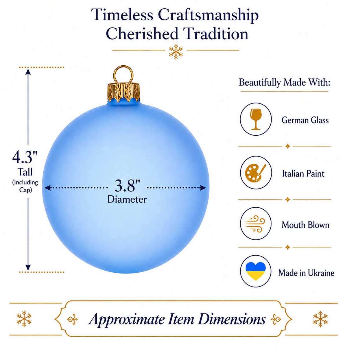 Set of 4 Translucent Light Blue Glass Ball Christmas Ornaments (019)