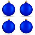 Set of 4 Thick Blue Glass Ball Christmas Ornaments 4 Inches (004)