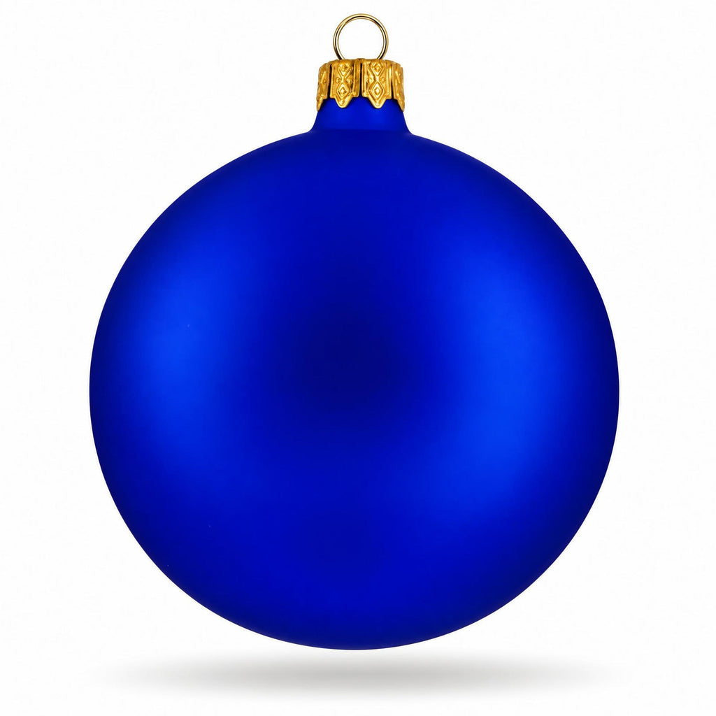 Set of 4 Thick Blue Glass Ball Christmas Ornaments 4 Inches (004)