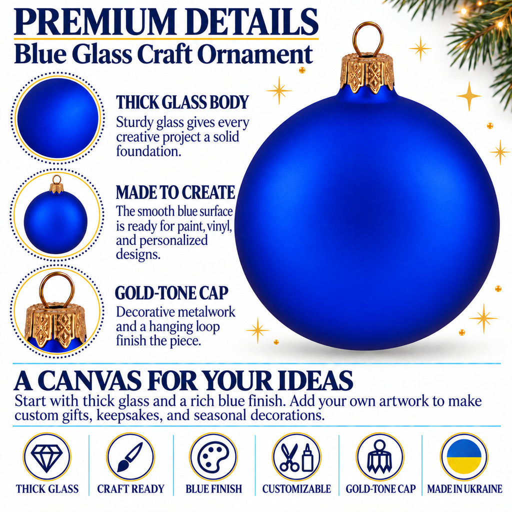 Set of 4 Thick Blue Glass Ball Christmas Ornaments 4 Inches (004)
