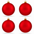 Set of 4 Thick Red Glass Ball Christmas Ornaments 4 Inches (014)