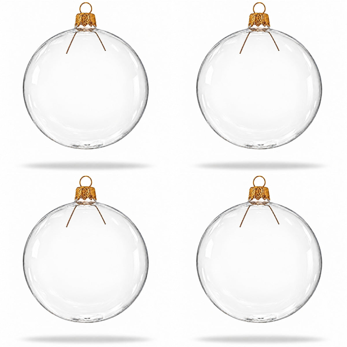 Set of 4 Clear Glass Ball Christmas Ornaments Thick Glass 4 Inches (015)