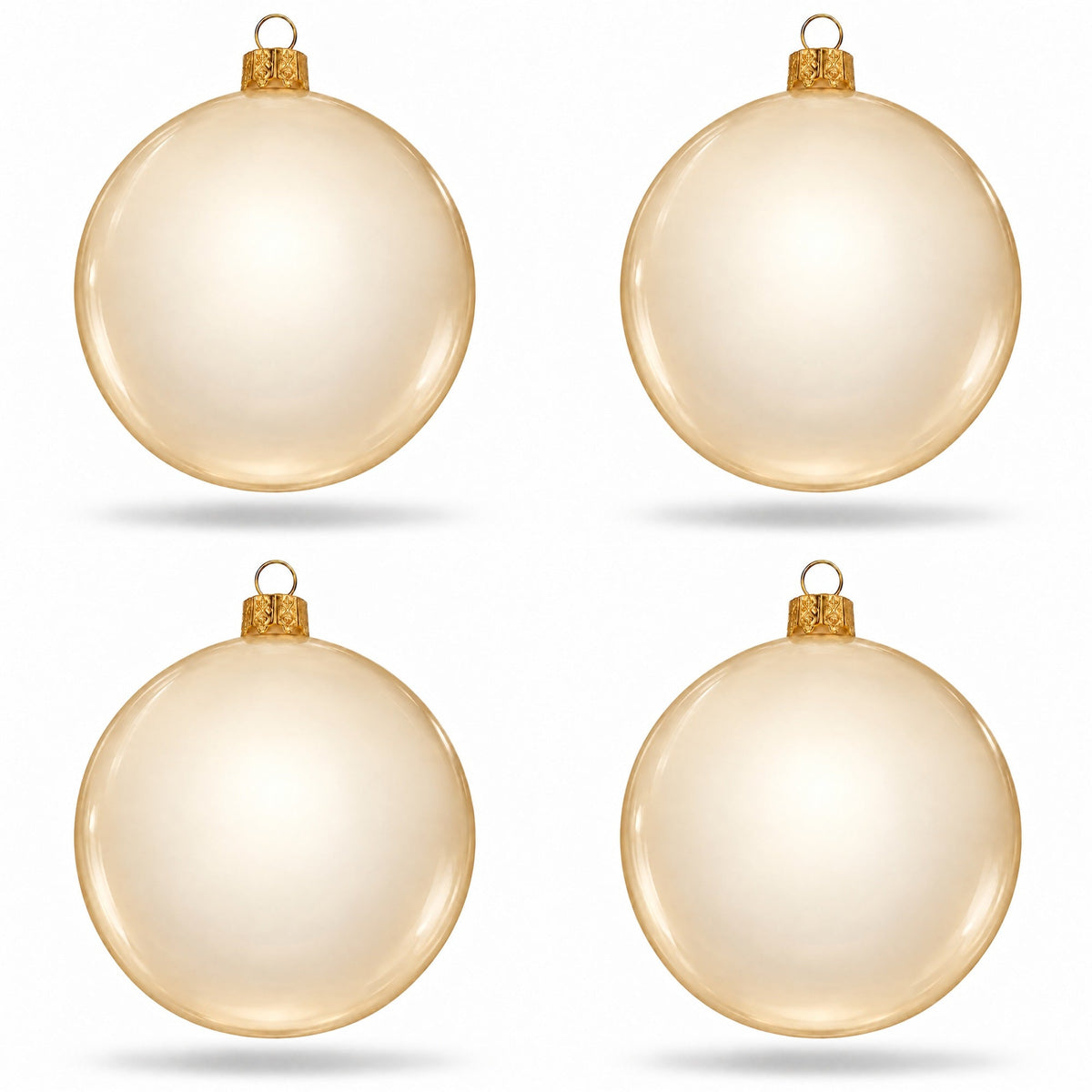 Set of 4 Translucent Glossy Ivory Glass Ball Christmas Ornaments (017)