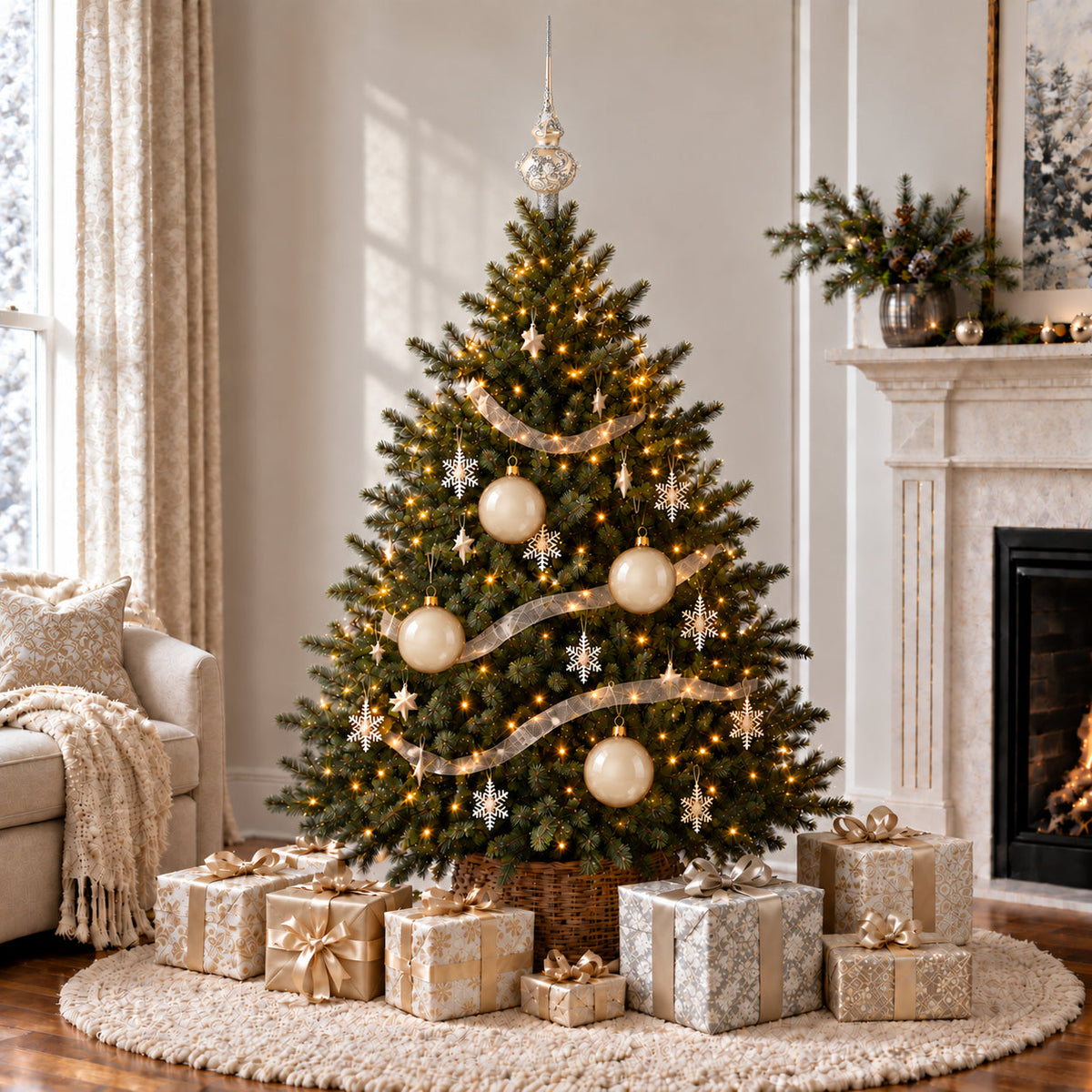 Set of 4 Translucent Glossy Ivory Glass Ball Christmas Ornaments (017)