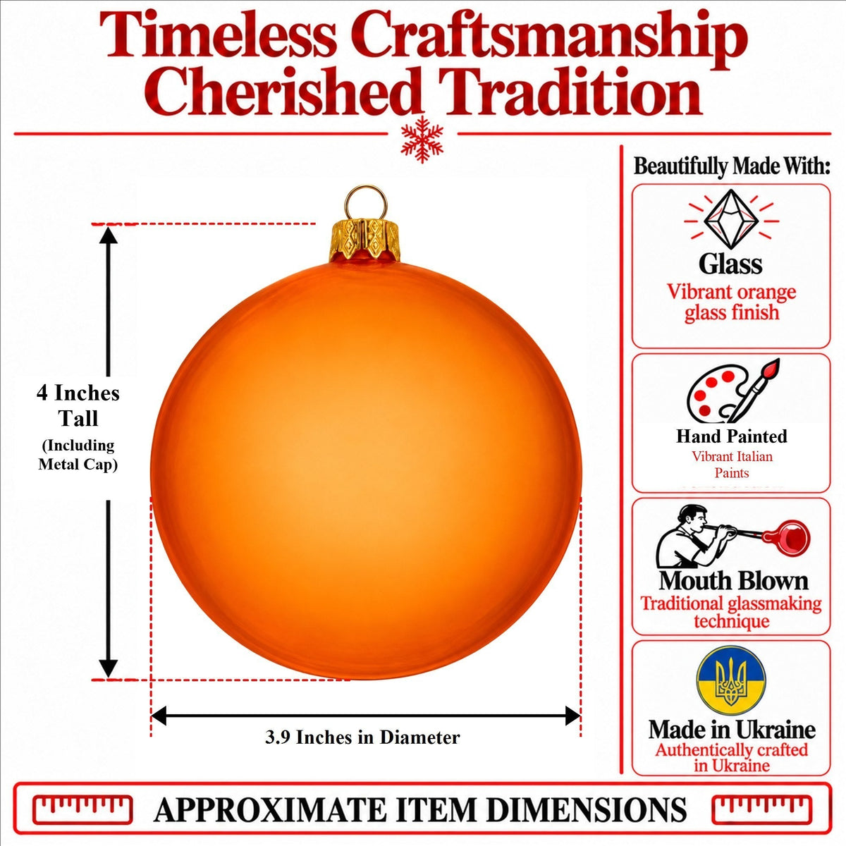 Set of 4 Translucent Gold Glass Ball Christmas Ornaments 4 Inches (020)