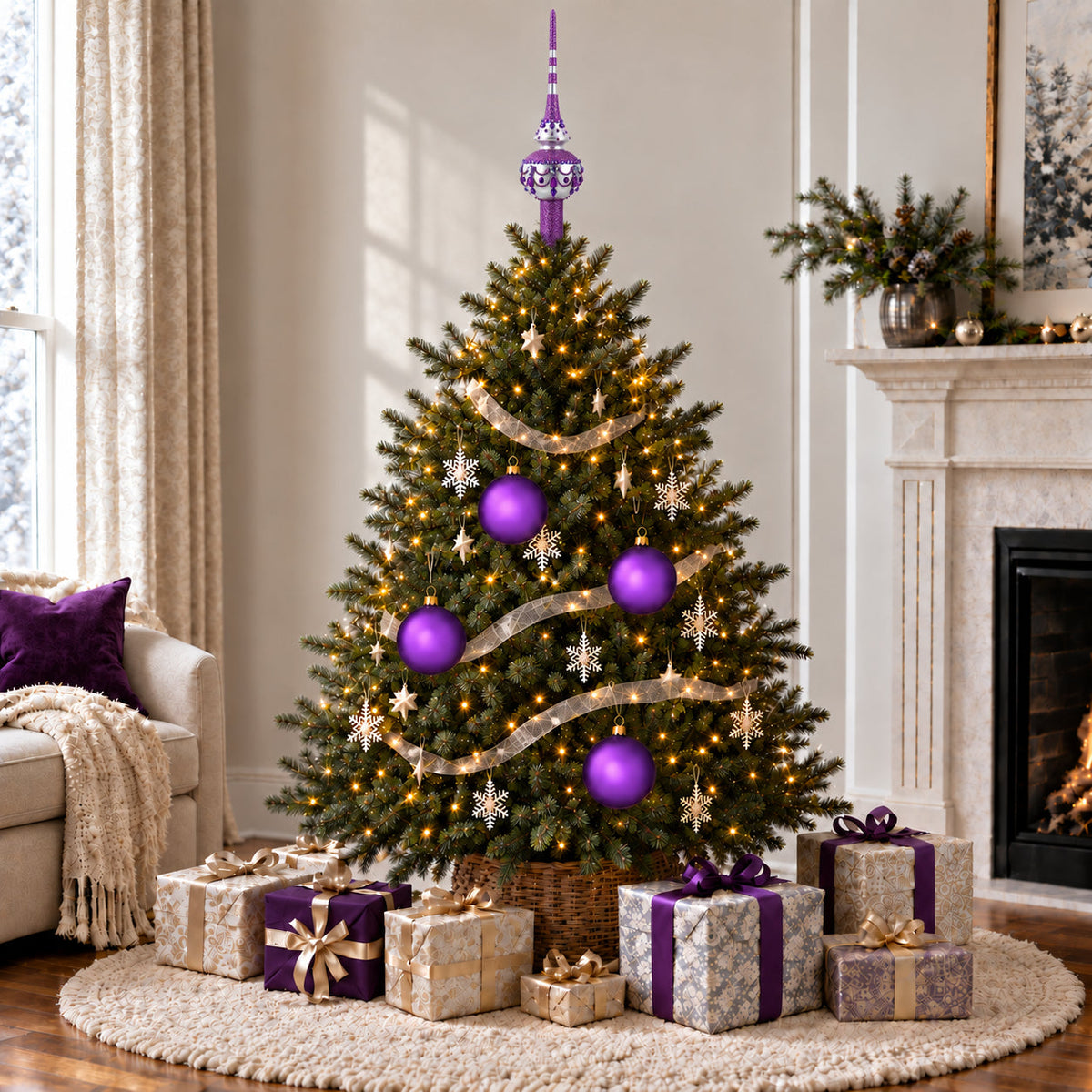 Set of 4 Translucent Purple Glass Ball Christmas Ornaments 4 Inches (021)