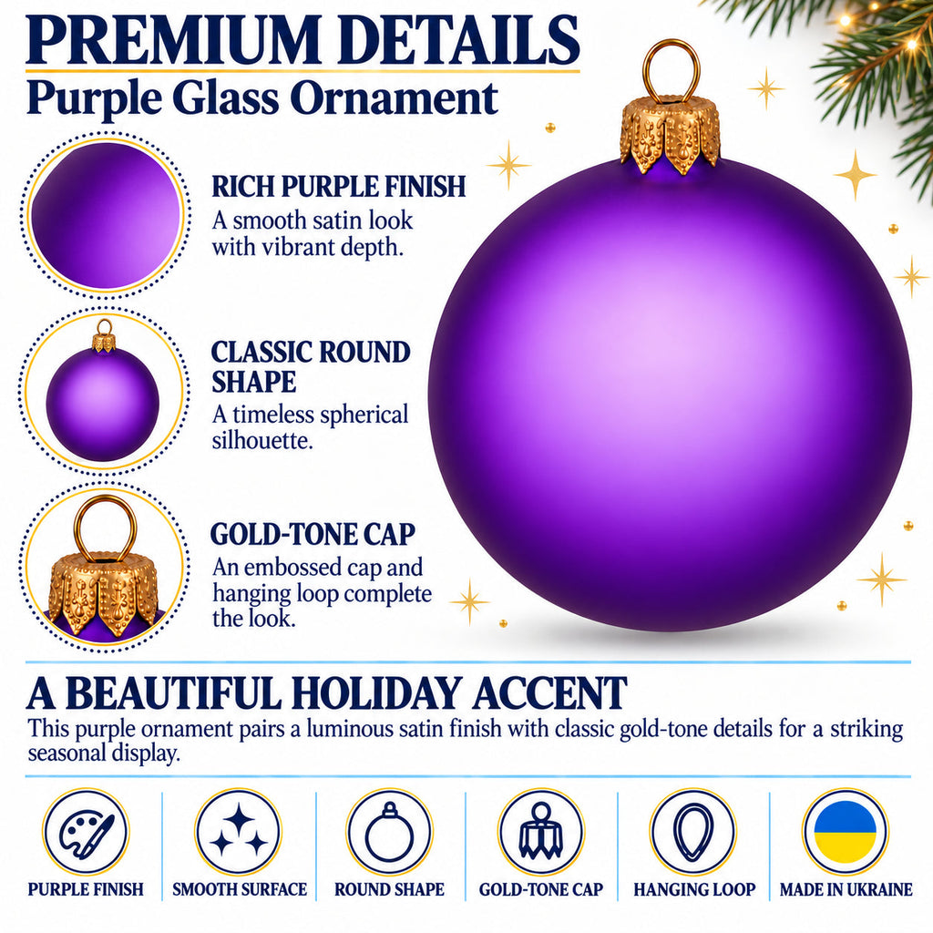 Set of 4 Translucent Purple Glass Ball Christmas Ornaments 4 Inches (021)