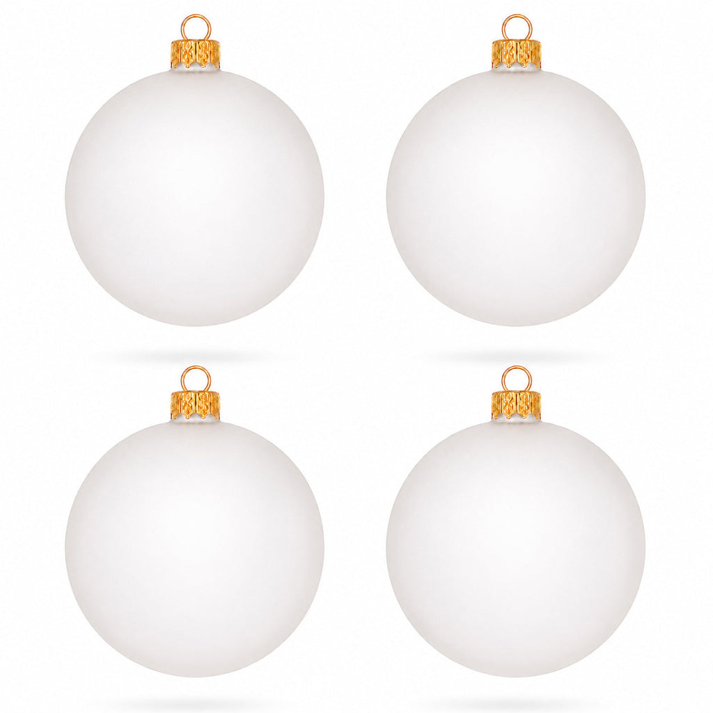 Set of 4 Translucent White Glass Ball Christmas Ornaments 4 Inches (023)