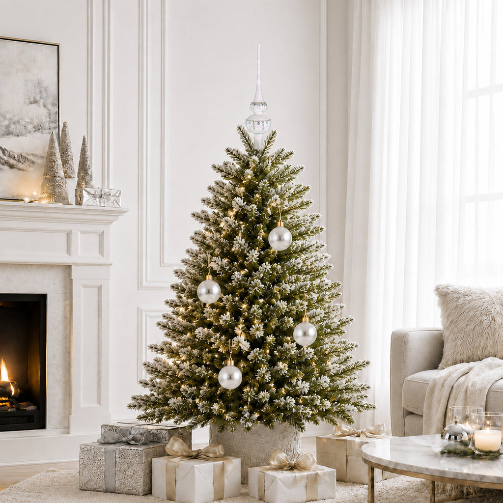 Set of 4 Translucent White Glass Ball Christmas Ornaments 4 Inches (023)
