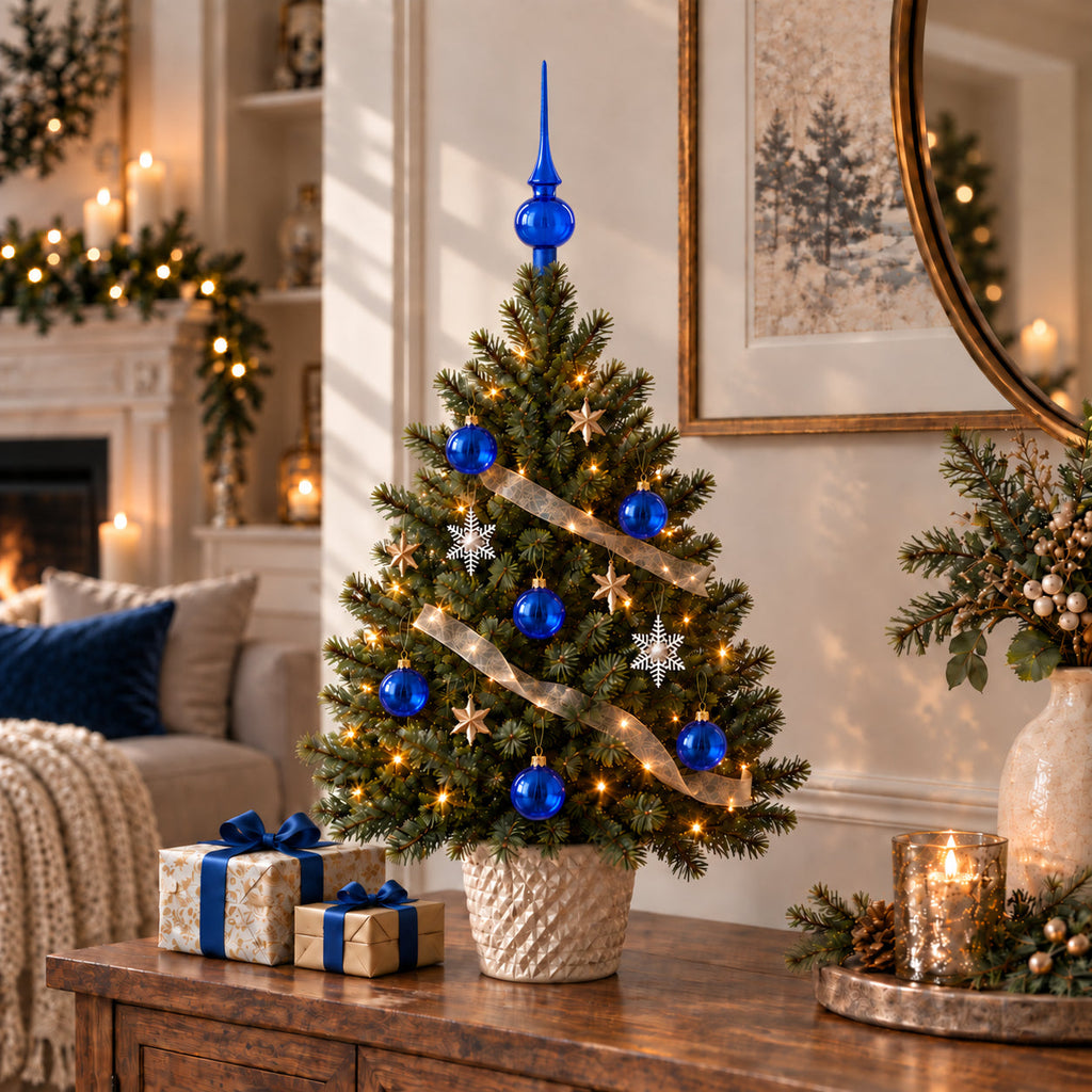 Set of 6 Translucent Glossy Blue Glass Ball Christmas Ornaments 2. (026)