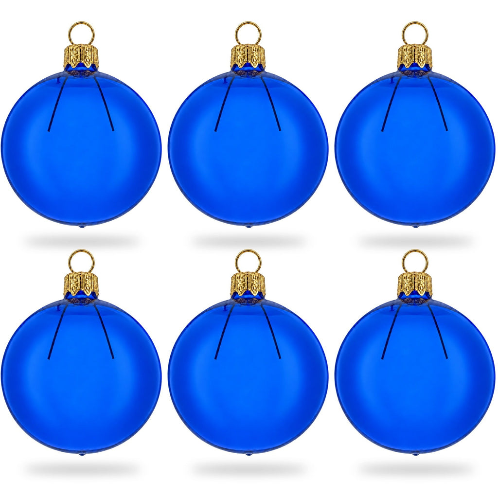 Set of 6 Translucent Glossy Blue Glass Ball Christmas Ornaments 2. (026)