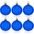 Set of 6 Translucent Glossy Blue Glass Ball Christmas Ornaments 2. (026)
