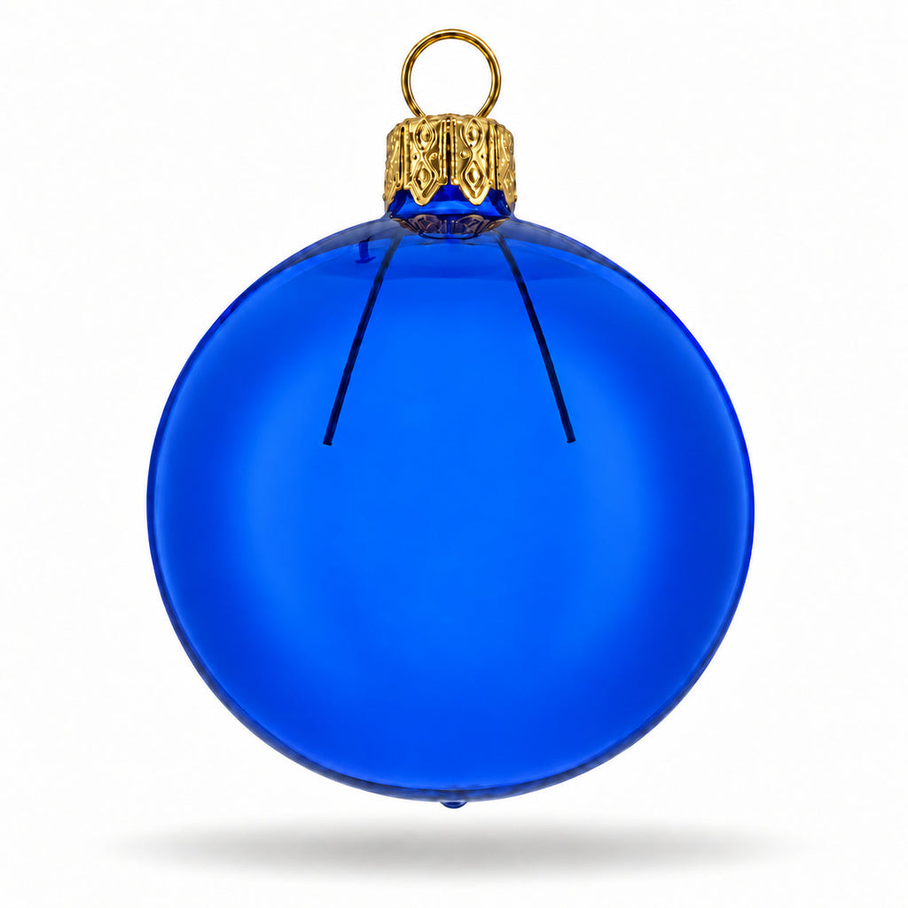Set of 6 Translucent Glossy Blue Glass Ball Christmas Ornaments 2. (026)