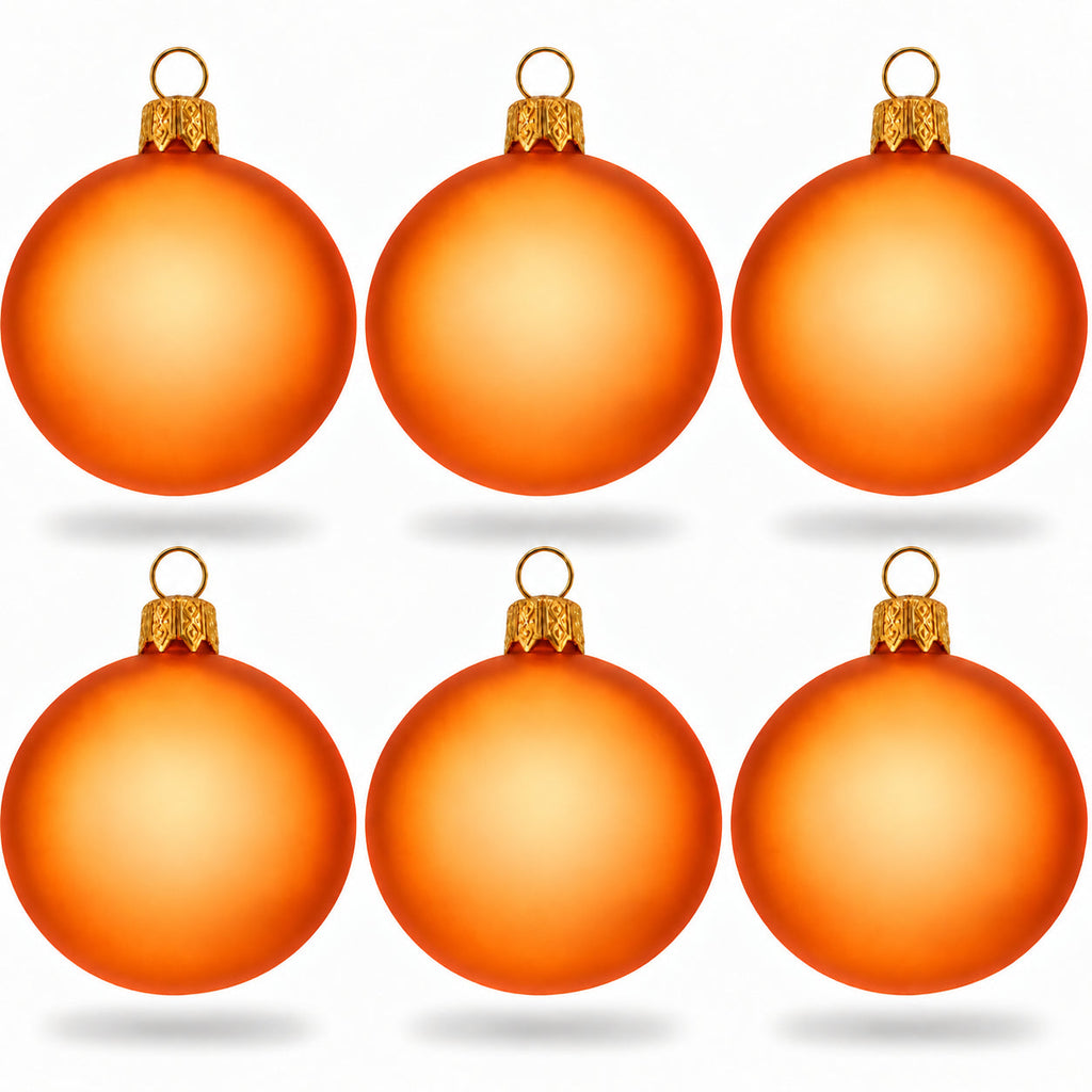 Set of 6 Translucent Orange Glass Ball Christmas Ornaments 2.4 Inches (030)