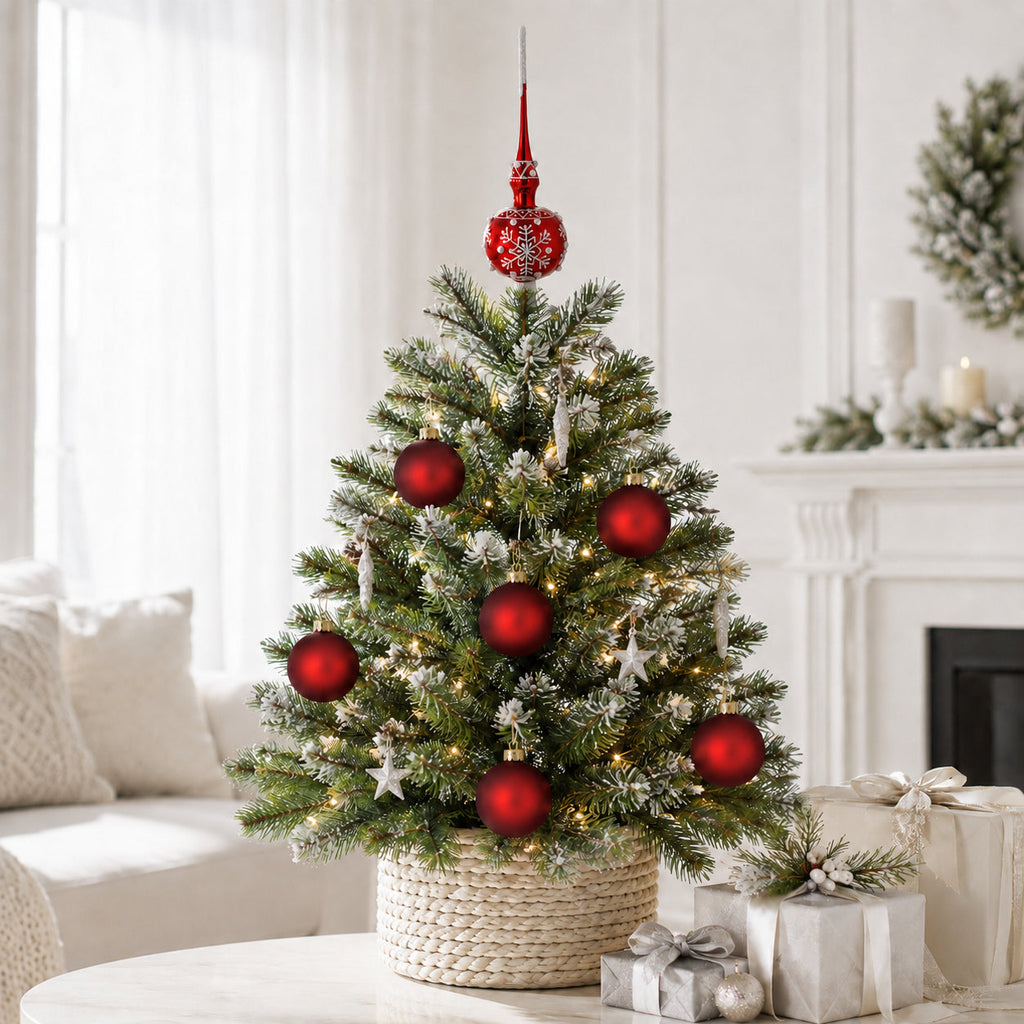 Set of 6 Translucent Red Glass Ball Christmas Ornaments (032)