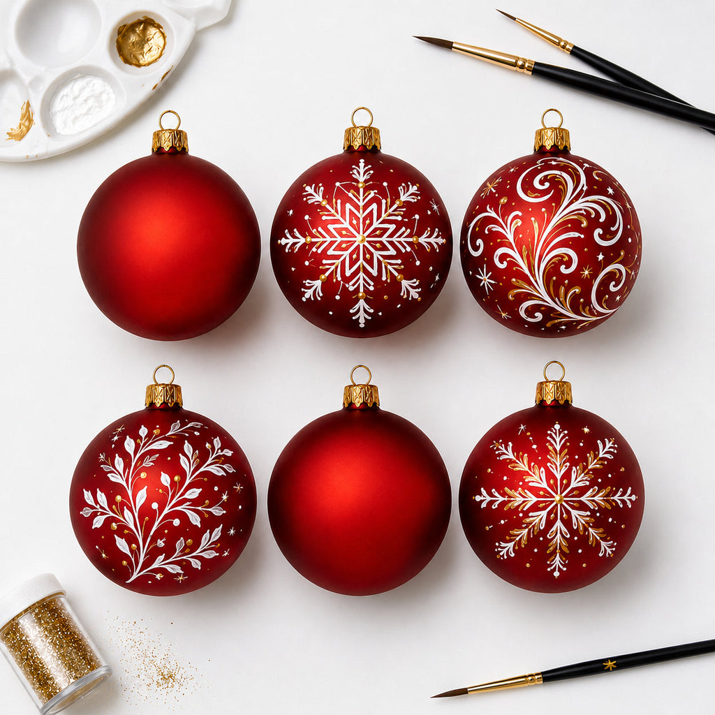 Set of 6 Translucent Red Glass Ball Christmas Ornaments (032)